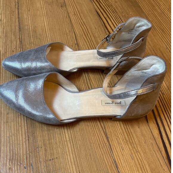 Paul Green Willa metallic beige pointed toe ankle strap flats SIZE 8 - Picture 5 of 5